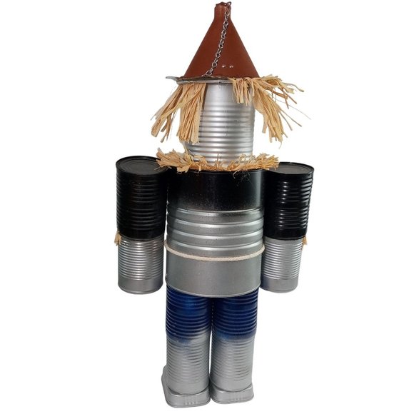 Folk Art Tin Man Scarecrow Sculpture Wizard Of Oz Recycled Robot Vintage 26 Inch - Picture 2 of 16